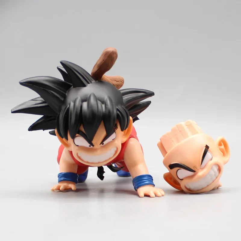 8cm Dragon Ball Gk Childhood Son Goku Anime Figures Q Edition Crawling Replacement Face Statue Model Collectable Kids Toys Gifts