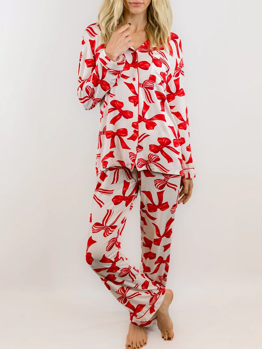 Women 2 Piece Pajama Set Fashion Long Sleeve Button Shirt and Elastic Pants for Loungewear Soft Sleepwear for Nightwear