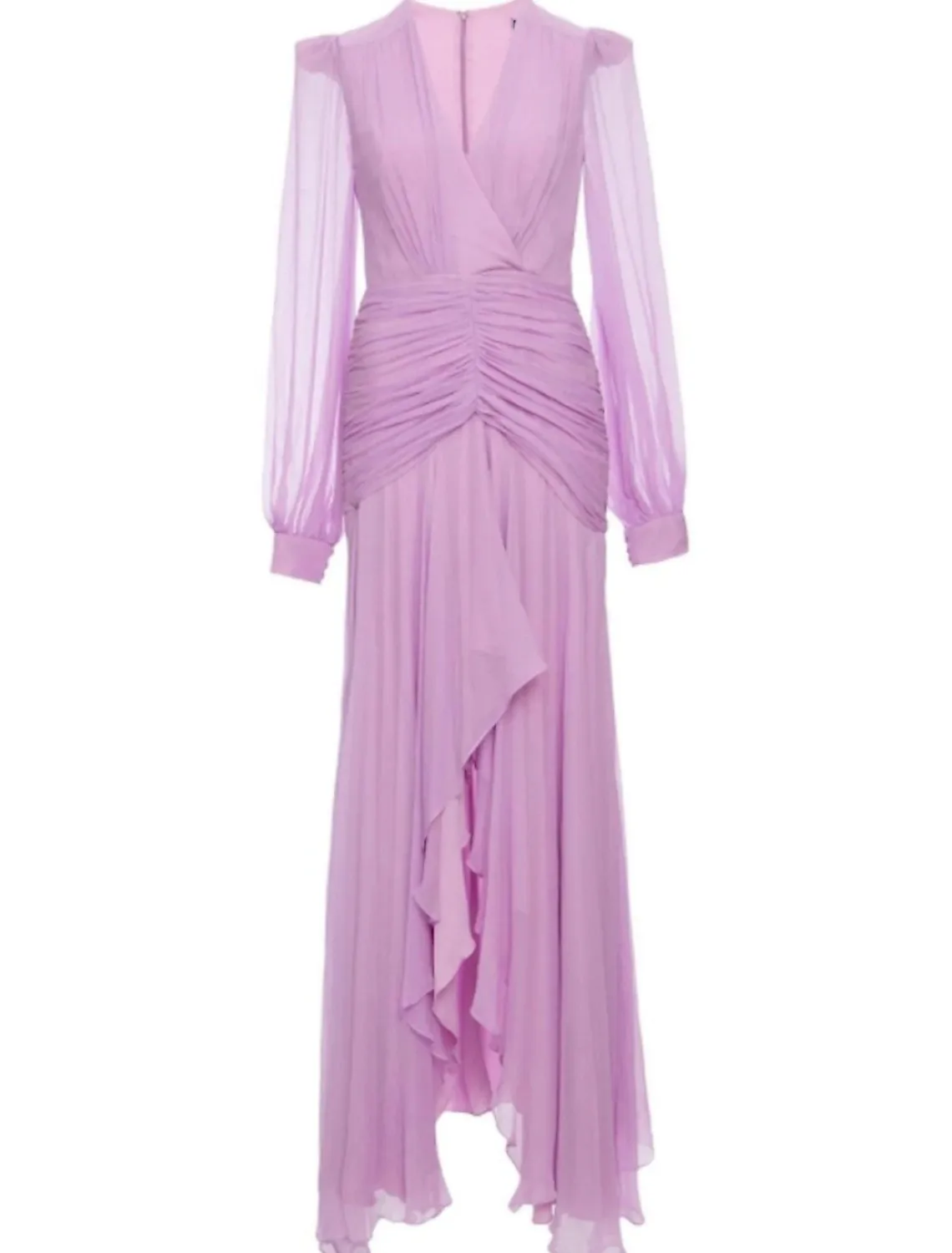 Elegant Lilac Engagement Evening Dresses V Neck Long Sleeve Asymmetrical Chiffon Prom Pageant Gowns Custom Robe De Soiree