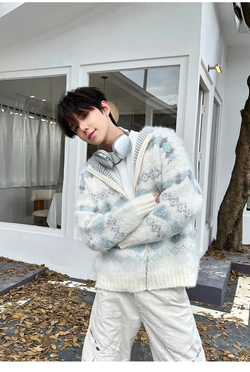 النمط الياباني INS الأزياء مقنعين سترة محبوكة سترة الخريف الشتاء الرجعية سميكة معطف أعلى للجنسين #6