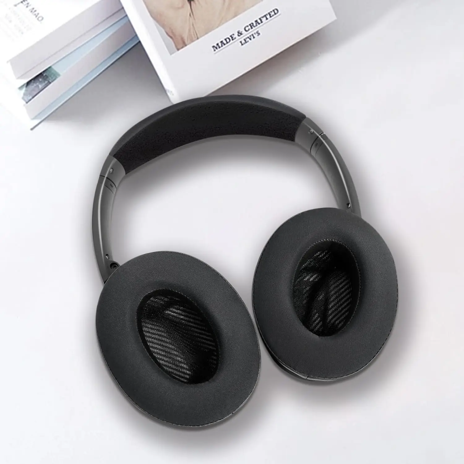 Охлаждающие гелевые амбушюры для накладных наушников Bose QC35 и QC35 II (QuietComfort 35), пена с эффектом памяти и охладитель для дольше (черный)