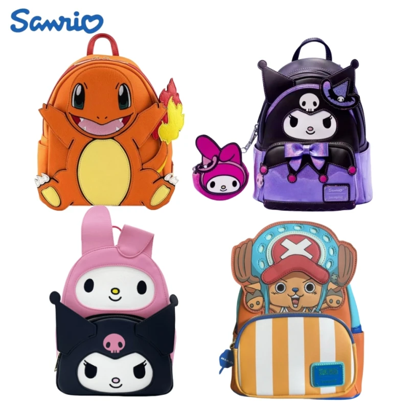 Anime Loungefly Sanrio Kuromi One Piece Pixar Up Double Strap Shoulder Bag Purse School Backpack Knapsack Kids Girls Gifts