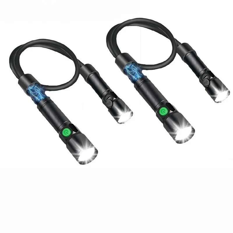 LED Work Light with Magnetic Base Rechargeable Zoomable Flashlight Detachable Neck Wearing Design for BBQ Lighting