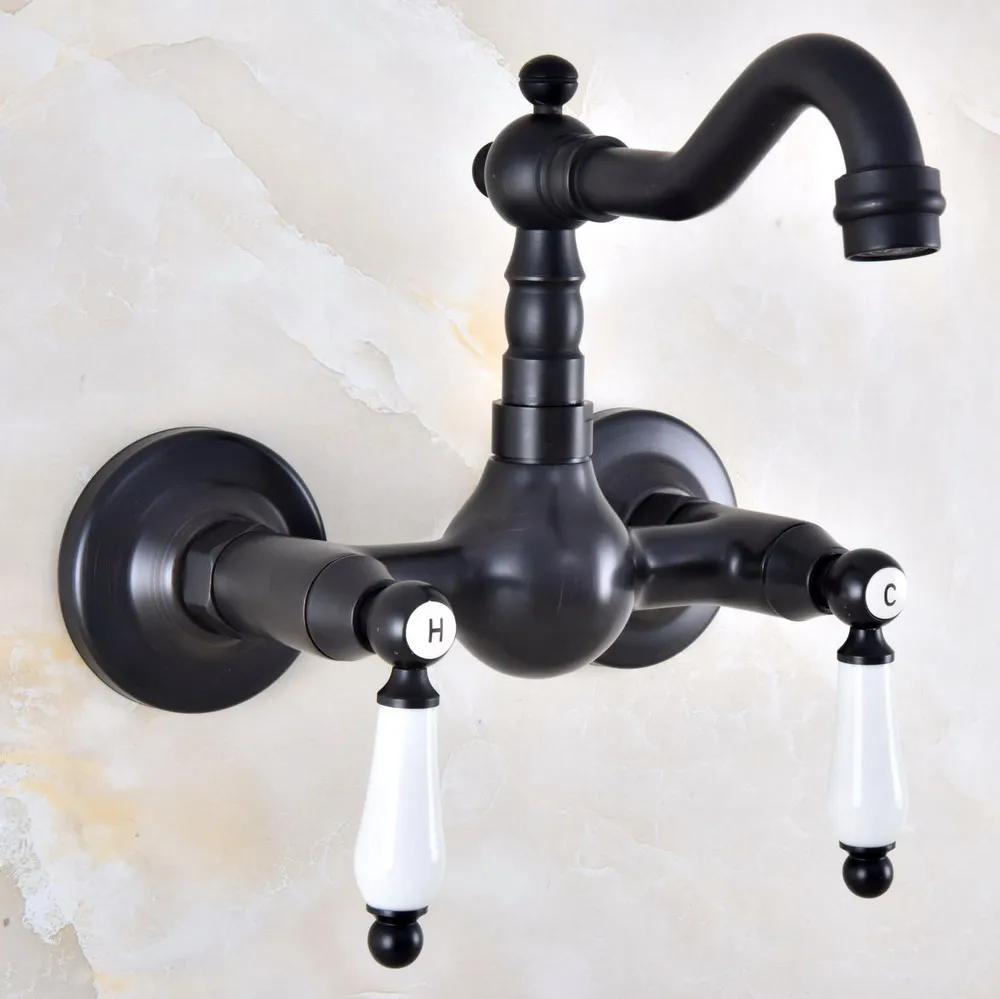 

Black Oil Rubbed Brass 360 Swivel Spout Bathroom Basin Faucet Dual Handle Dual Hole Kitchen Sink Cold Hot Water Mixer Tap Dnf868