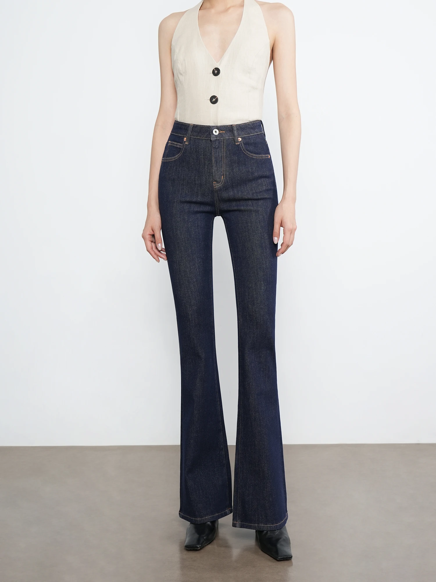 

Slimming High Waist Bell Bot Jeans Women's Cotton Stretch Denim Pants Four Directional Elastici Daily Wear FOCUS PLAN