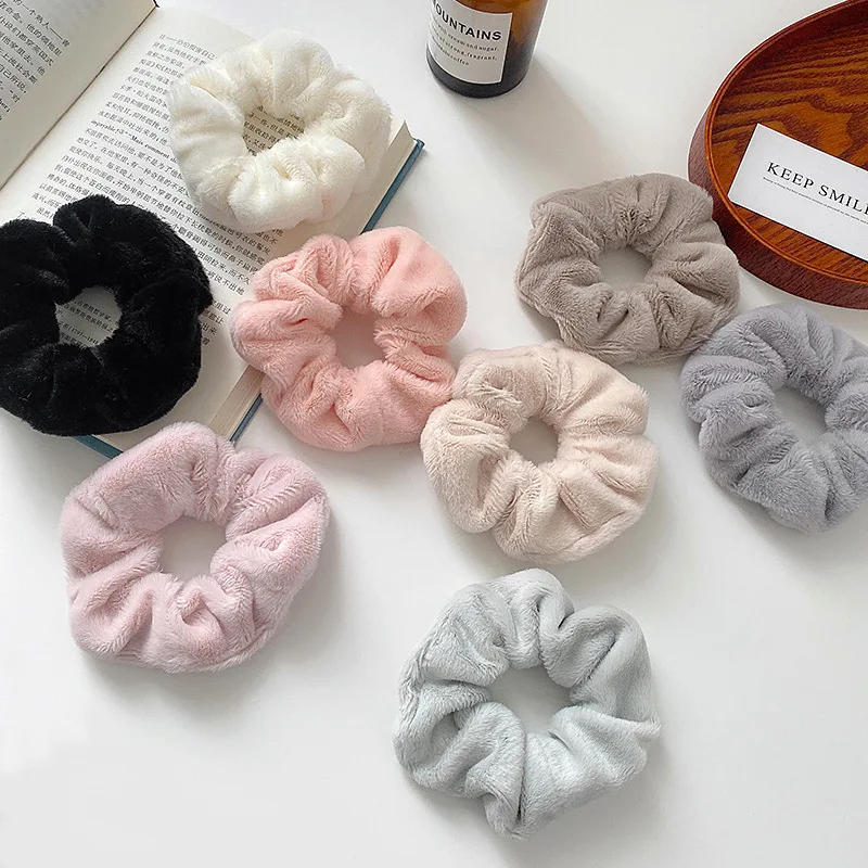 NEW Autumn and Winter Woman Cute Plush Elastics Hair Band Solid Color Scrunchies Hair Ties Girls Ponytail Hold Hair Accessories