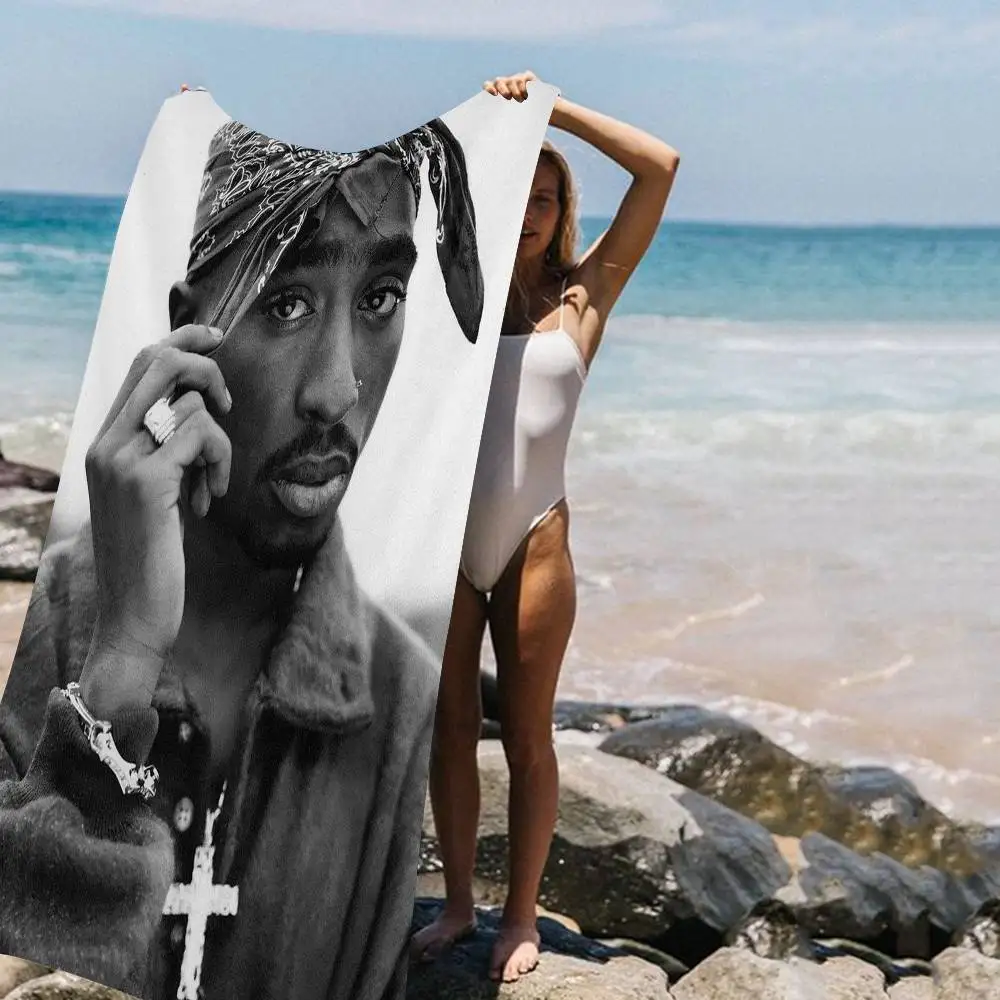مغني الراب T-Tupac S-Shakur كبير ستوكات مناشف الشاطئ منشفة سريعة الجافة الرمال مناشف الشاطئ منشفة حمام السباحة للسفر حمام سباحة اليوغا