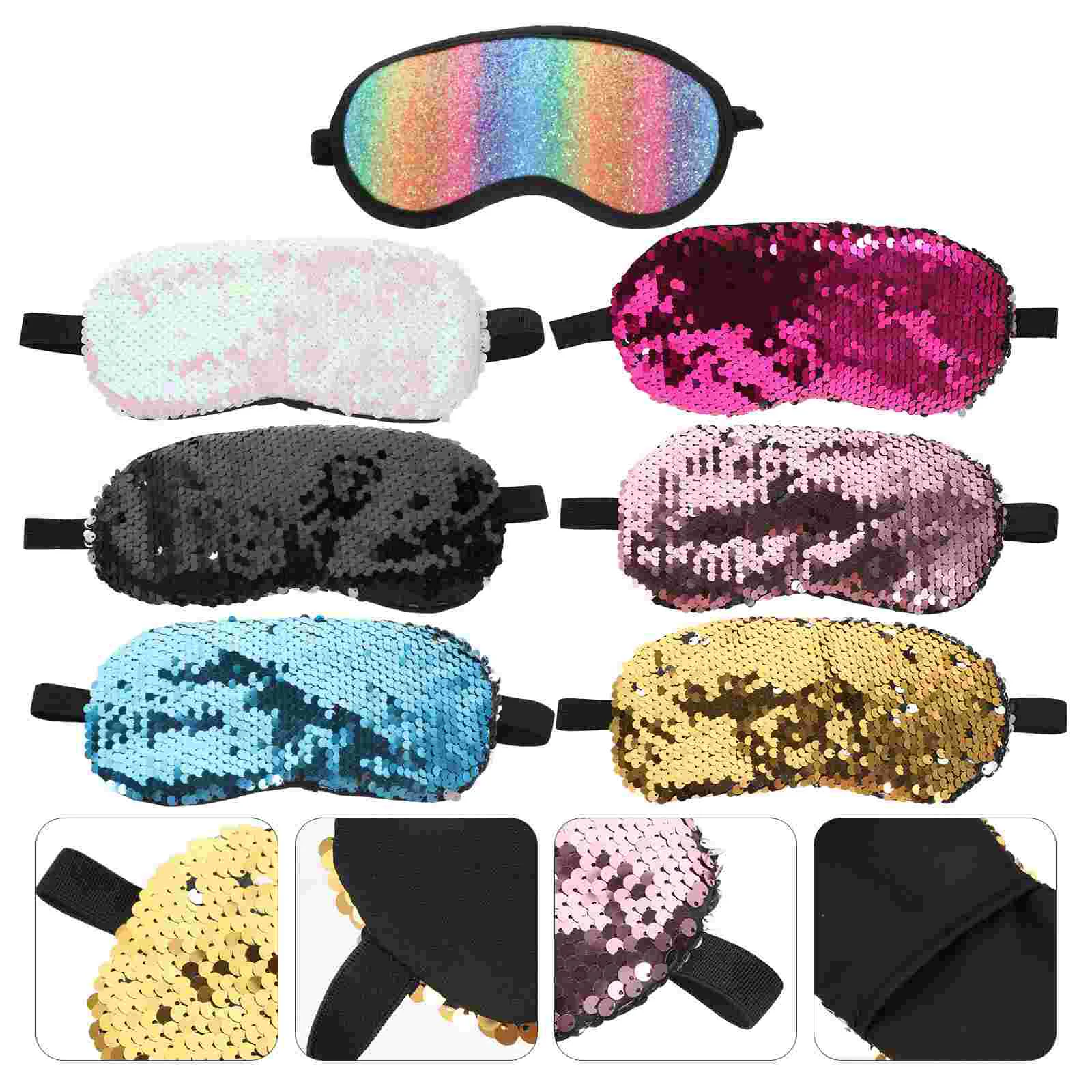 7 Pcs Double-Sided Sequined Eye Mask Nap Blindfold Sequins Masks Cover Travel Fabric Miss Patches for Kids