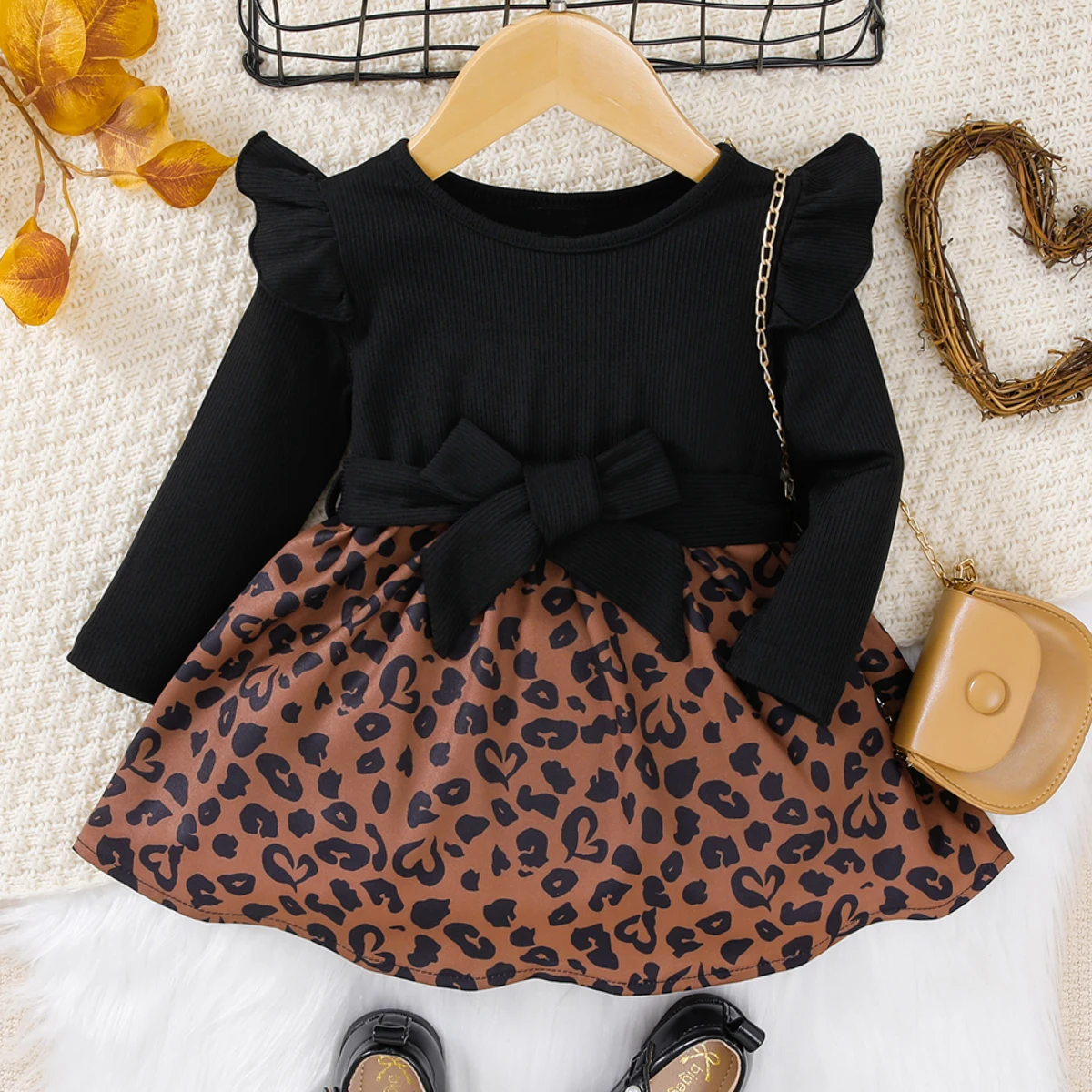 فستان بناتي للربيع والخريف كاجوال بطبعة الفهد الأسود مع حزام ملابس أطفال صغار ملابس أطفال أفريقية عرقية #1