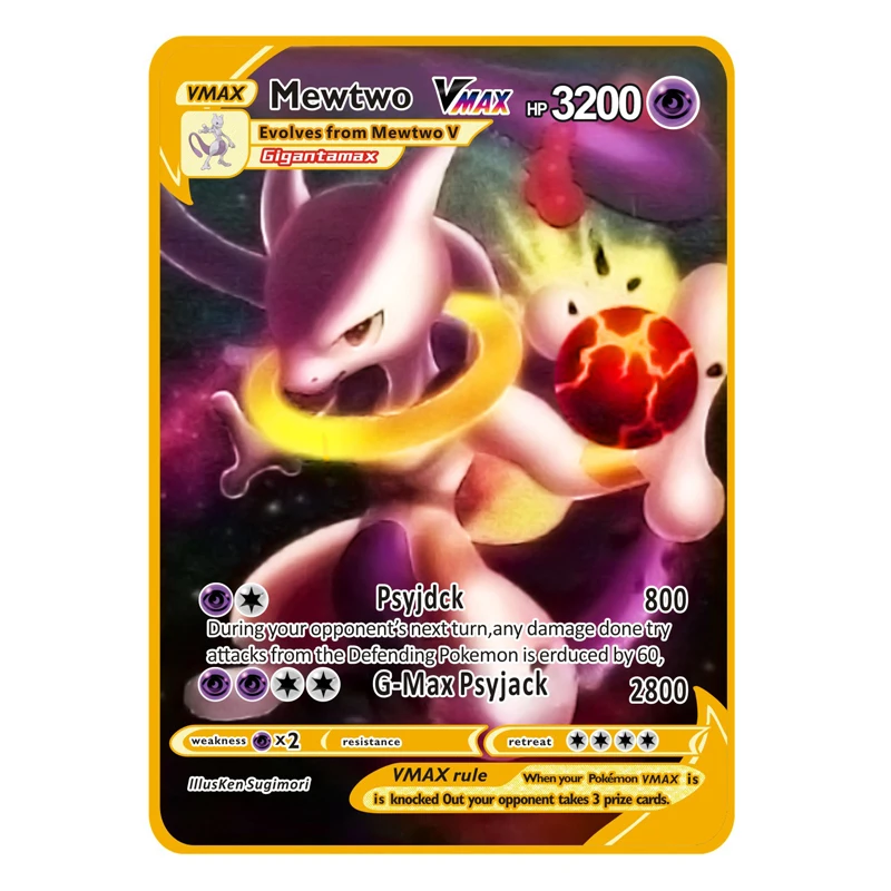 2026 Neue Pokemon Metallkarte 10000 Punkte Arceus Glurak Superkarte Golden Englisch Mewtu Vmax GX EX Weihnachtsgeschenke