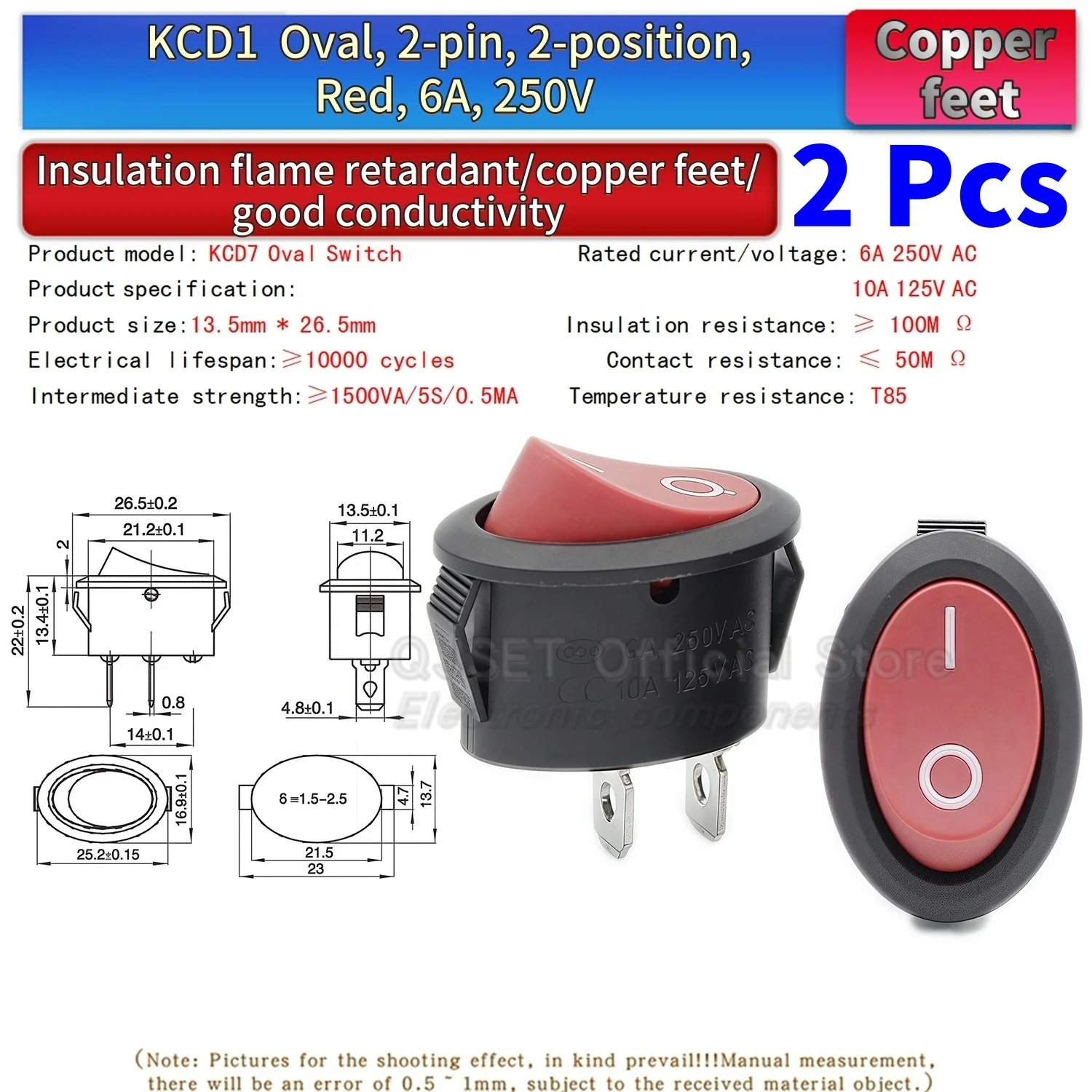 2 Stück KCD7 KCD1 Ovaler Schalter 2 Pins 2 Stufen / 3 Pins 3 Stufen, Elektrischer Wasserkocher Wippschalter mit/ohne Beleuchtung – Detail 9