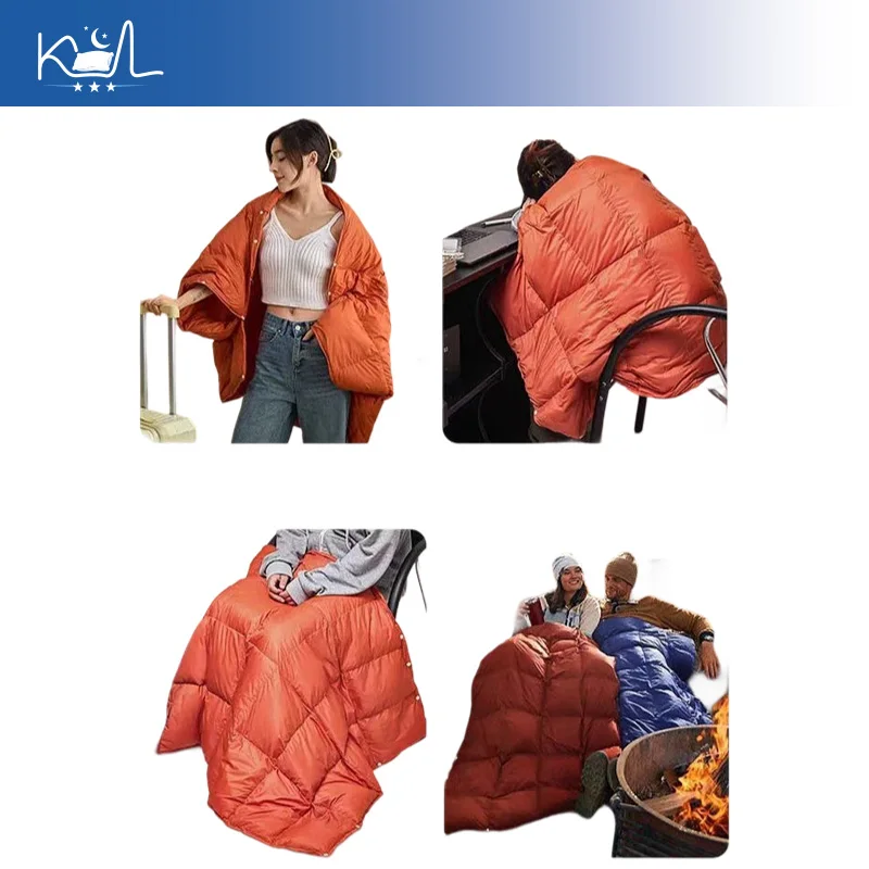 Wearable Down Poncho Blanket, Thick Warm Travel Throw Cape for Airplane Car, Lightweight Portable Cozy Wrap for Office Outdoor
