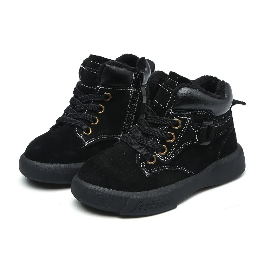 Claladoudou 12-16cm Brand Leather Boys Girls Sneakers Boots Yellow Black Motorcycle Boots Shoes Warm Winter Shoes,Ankle Boots