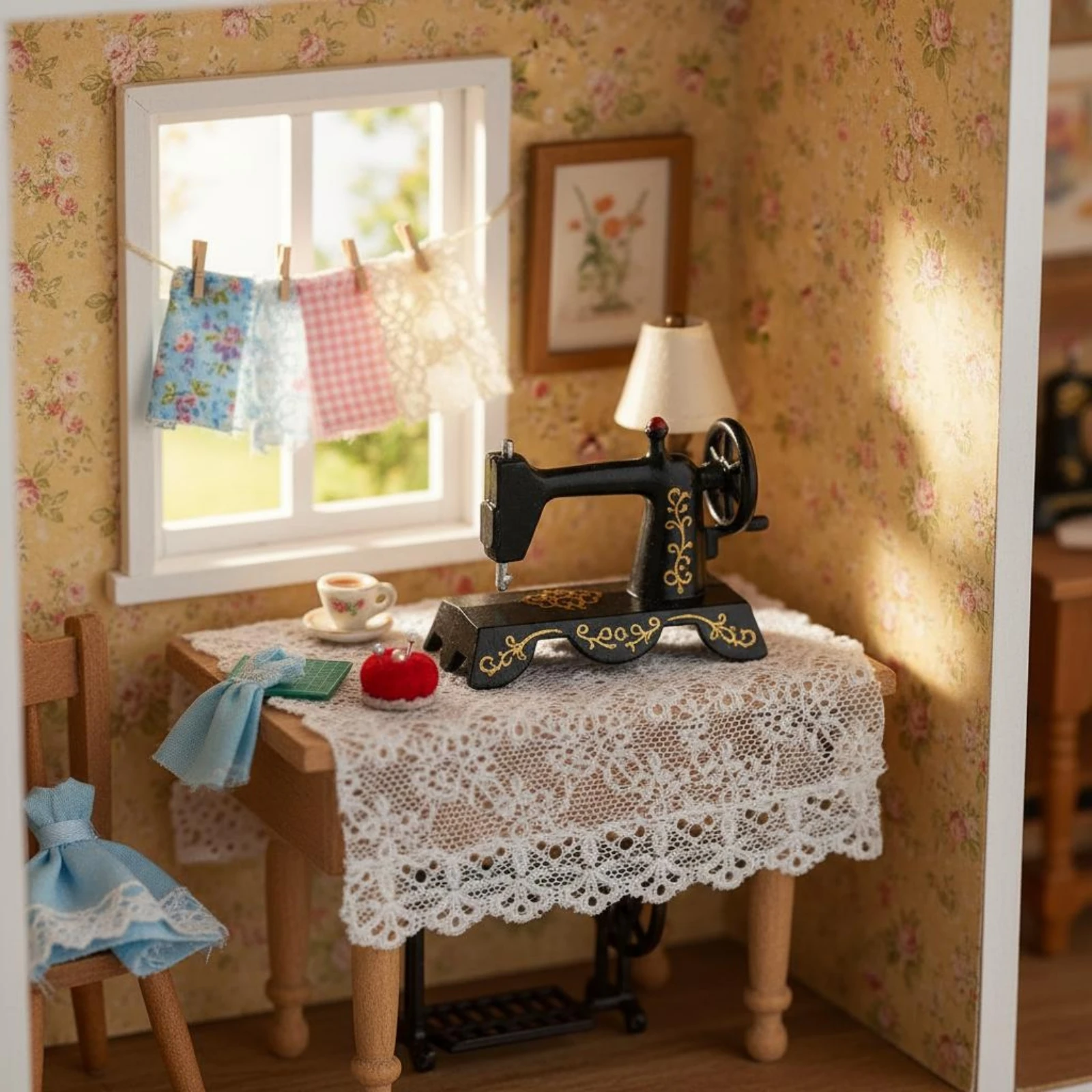 

Dollhouse Sewing Machine Collector Gift Mini Sewing Machine for Photo Session