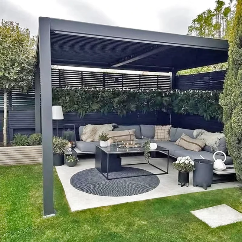 Bioclimatic Aluminum Pergola Outdoor Waterproof Motorized Louvered Roof Gazebo With LED Lighting Heavy Duty Patio Garden Shelter