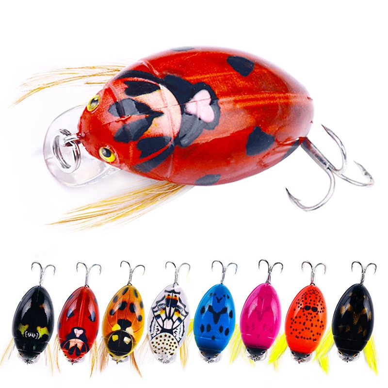 2PCS 3.8cm/4g Fat Beetle Fishing Lure Artificial Hard CrankBait Bass Fishing Wobbler Topwater Minnow Insect Fish Lures Bait Tool