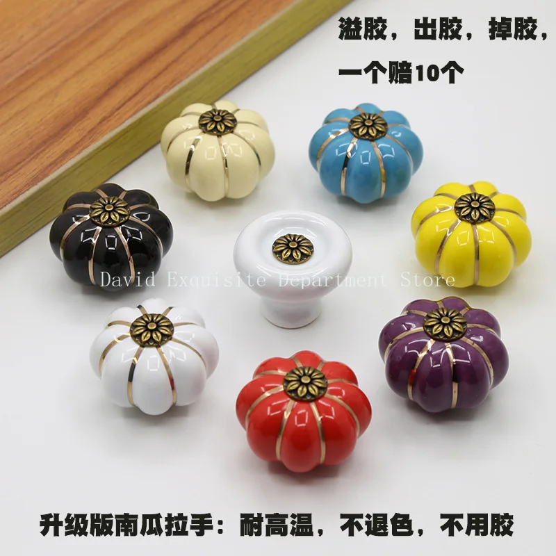 5pcs/lot Pumpkin Ceramic Handles 40mmSingle Hole Drawer Knobs Cupboard Door Handles Furniture Handles