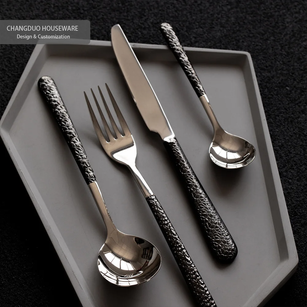 4pcs Stainless Steel Cutlery Set Black Electroplating Handle Knife Fork Spoon Luxury Dinnerware Home Flatware Dishware Safe