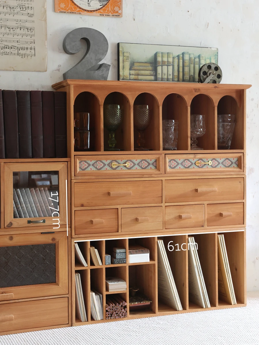 Handmade Wooden 6 Drawers Organizer Chest with Bread Shape Pulls