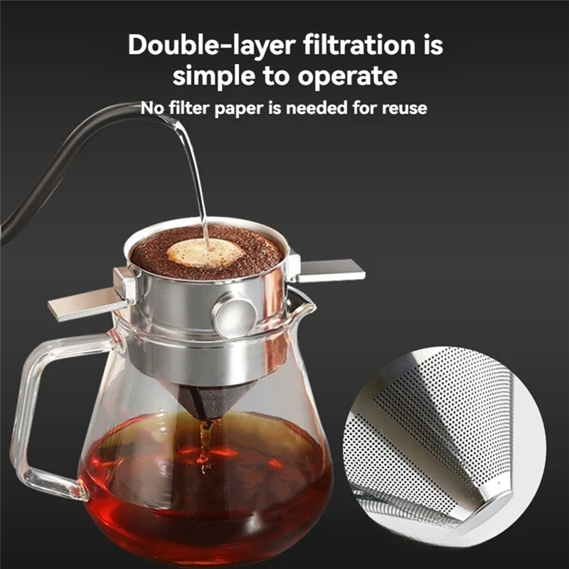 B92A Stainless Steel Coffee Dripper Portable Pour Over Coffee Filter Reusable Slow Drip Coffee Filter For Travel Camping