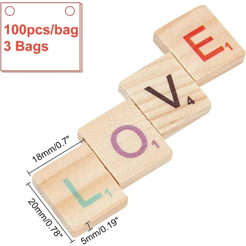 300PCS Colorful Wood Letter Tiles A-Z Capital Letters Wood Colorful Scrabble Tiles Letter Tiles Wood Pieces for Making Alphabet