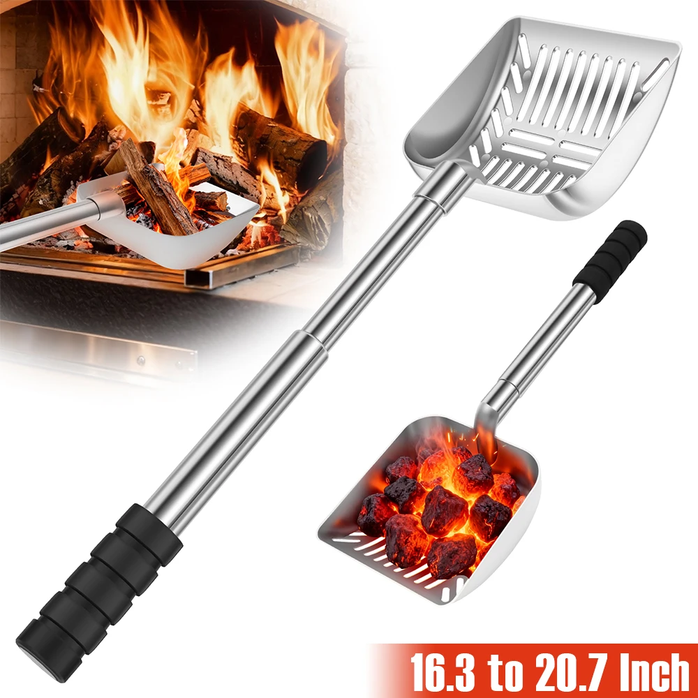

Регулируемая лопата для камина 41,5-52,5 см, выдвижная лопата для костра из нержавеющей стали с выдолбленным ситом, инструменты для чистки сетки