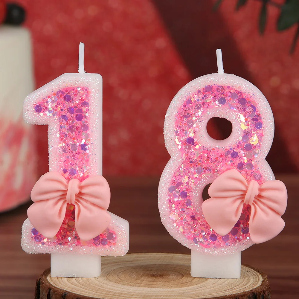 Girl's Heart Pink Bow Birthday Digital Candle One Year Old Children's Bar Mitzvah Proposal Anniversary Party Confession