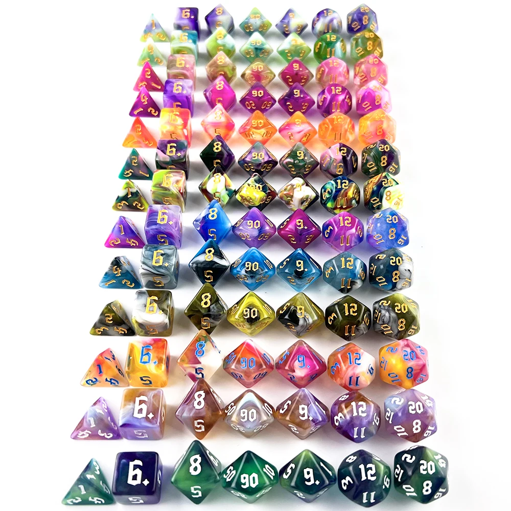 

7pcs Mixing Color Dice Set Acrylic Polyhedral Dice for Party Entertainment Tabletop Game DND RPG