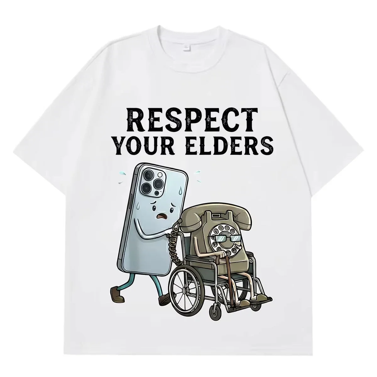 Respect Your Elders Funny Telephone Meme T-shi Women Fashion Vintage T-shirt Short-sleeved Loose Cas T-shirts