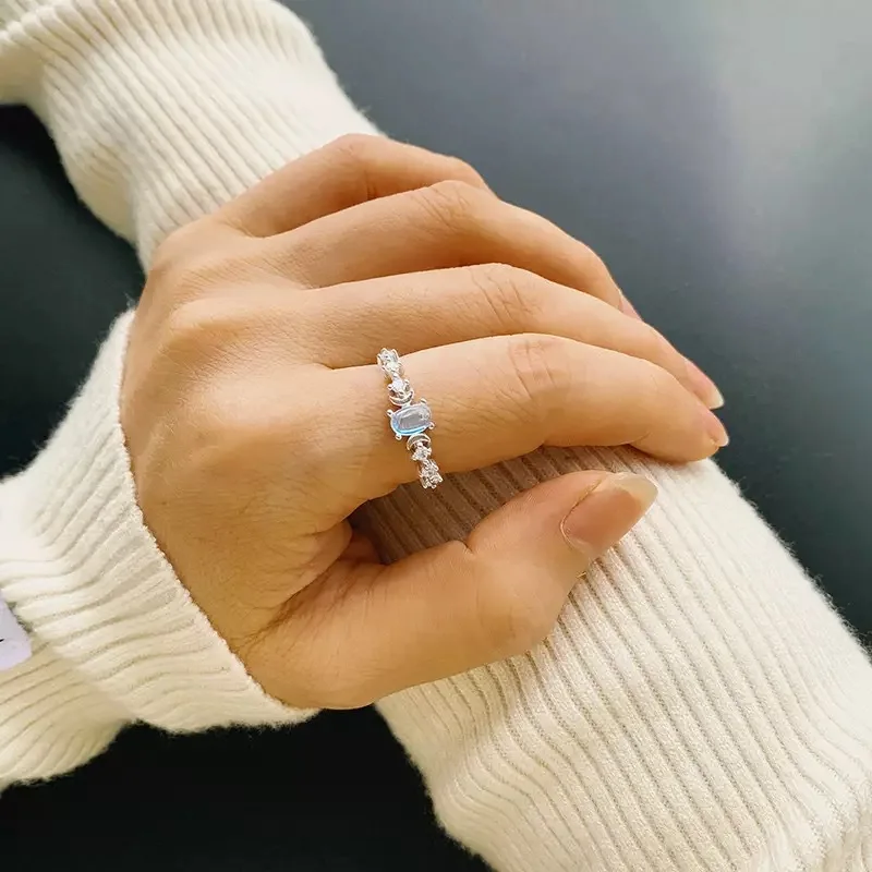 Withered Elegant Party Jewelry Rings Women's Ring S925 Sterling Silver Moonlight Oval Ring Fashionable And Versatile