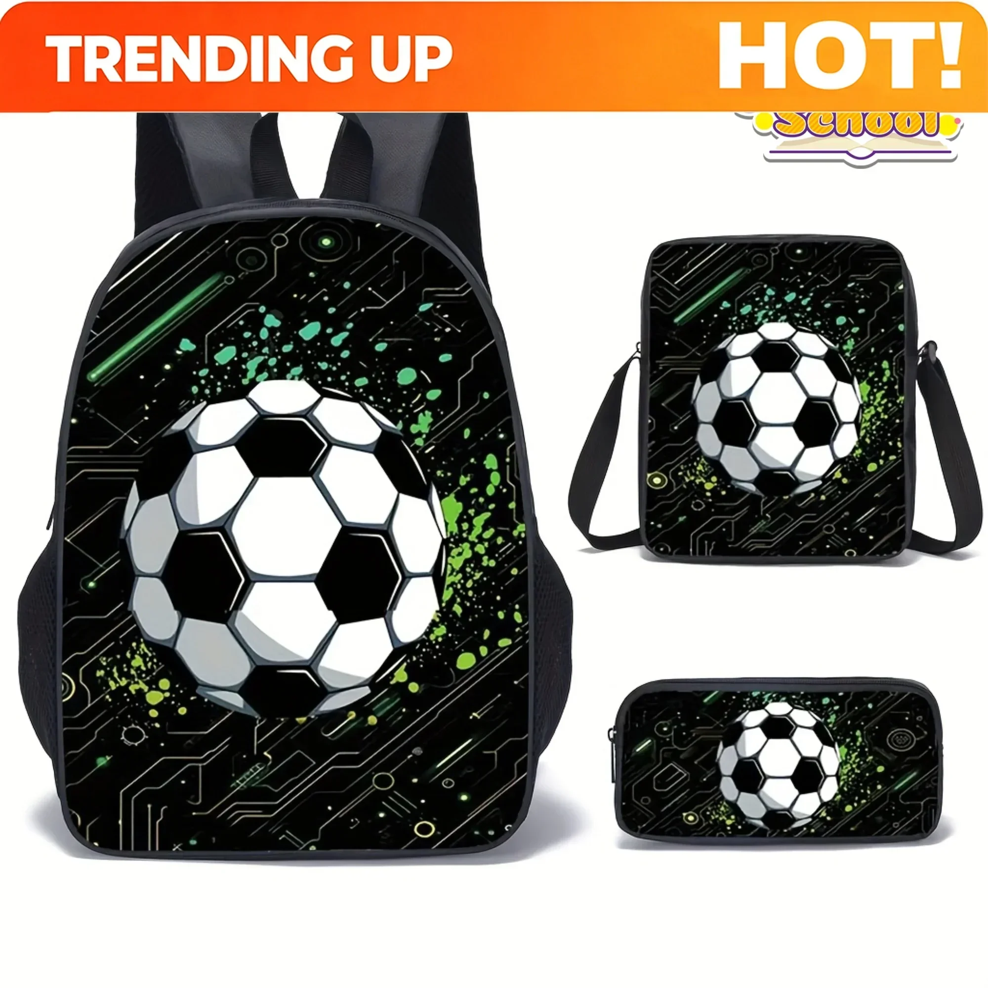 Custom Threepiece Set Including A Backpack, Crossbody Bag, And Pencil Case. Made Of Durable Polyester Material, Suitable