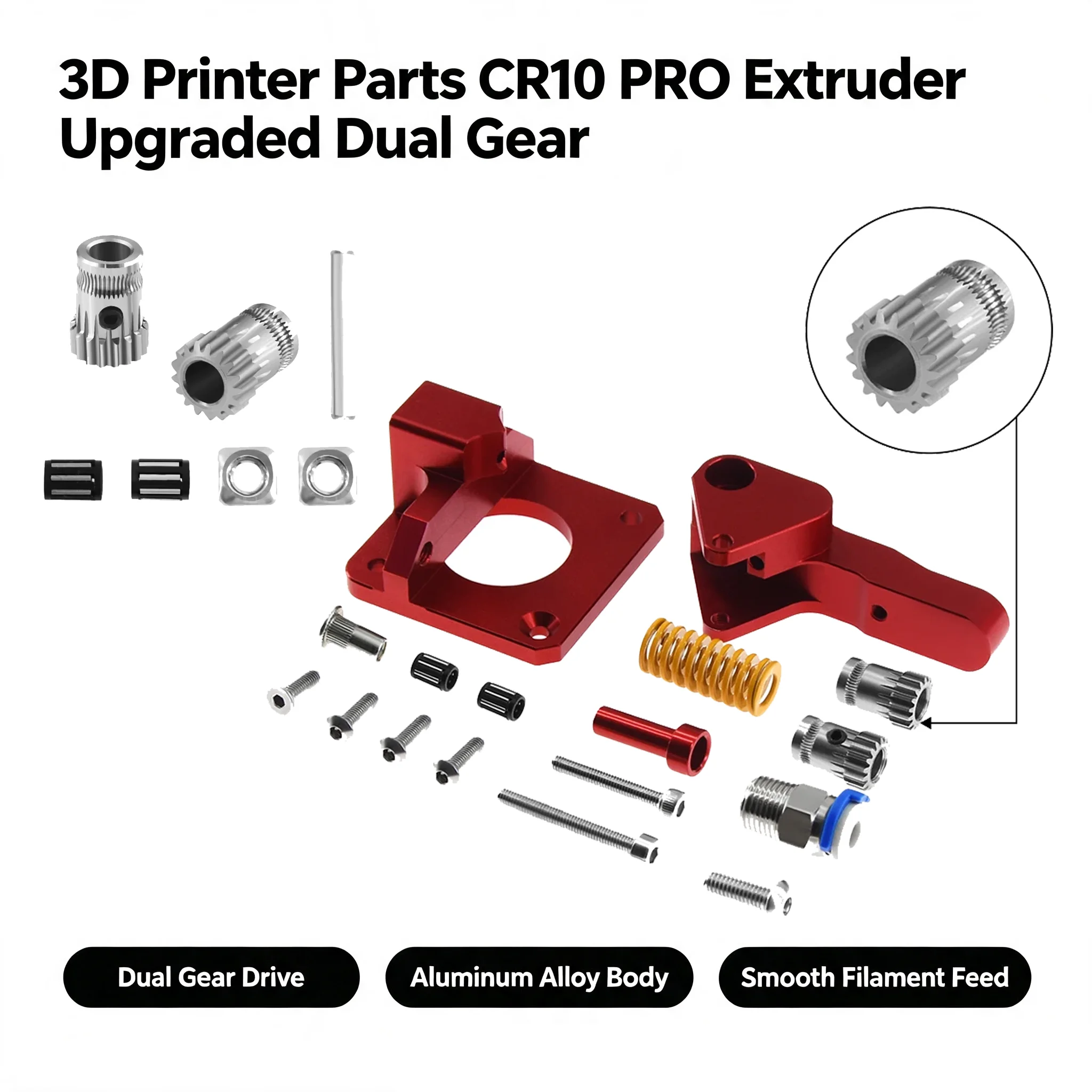3D Printer Parts CR10 PRO Extruder Upgraded Dual Gear MK8 Extruder Double Pulleys Direct Aluminum Extruder For CR10S PRO!