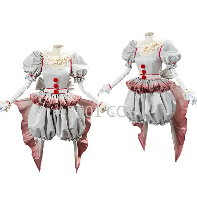 

qq 123Pennywise Cosplay Horror Pennywise The Clown Costume for Women Girls Halloween Carnival Dress Outfit