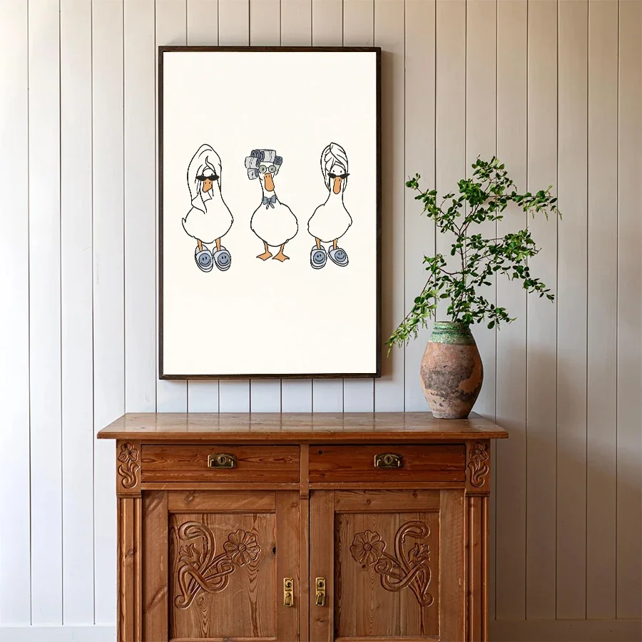 Multiple sizes 1pc frameless Large size Canvas Painting,Cute Spa Duck Wall Art Poster Funny Cartoon Goose Canvas Print Minimalis
