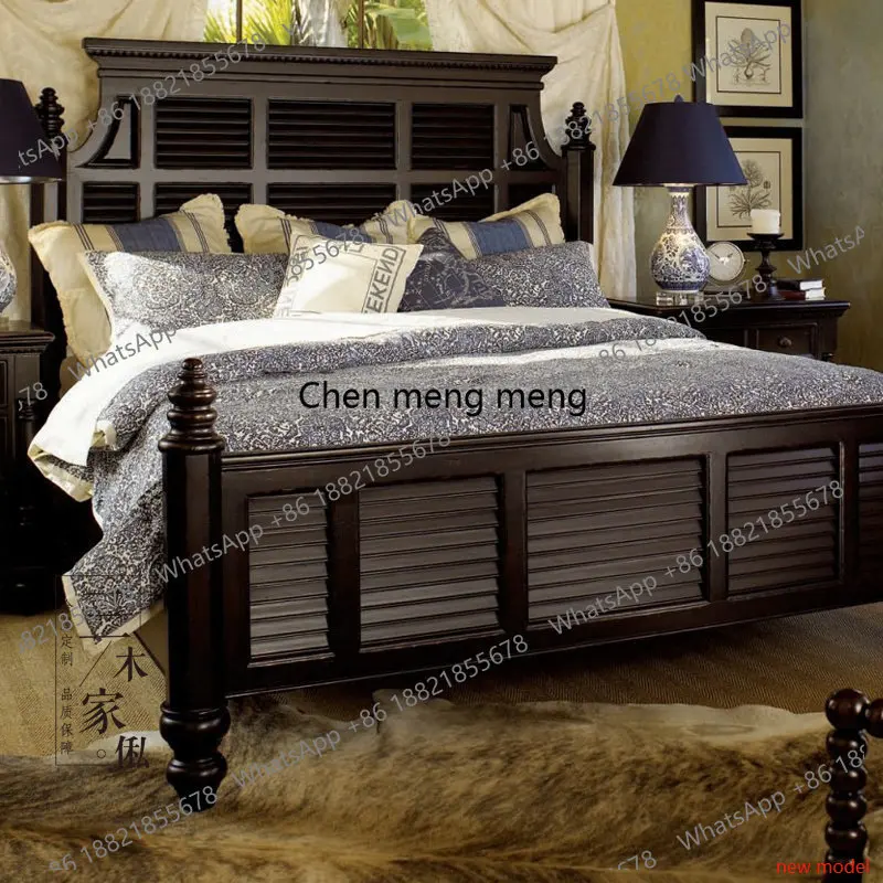

Американская кровать из массива дерева 1,8 метра, французская кровать в стиле легкой роскоши для главной спальни, двуспальная кровать в деревенском стиле, простая свадебная кровать в ретро-стиле A178