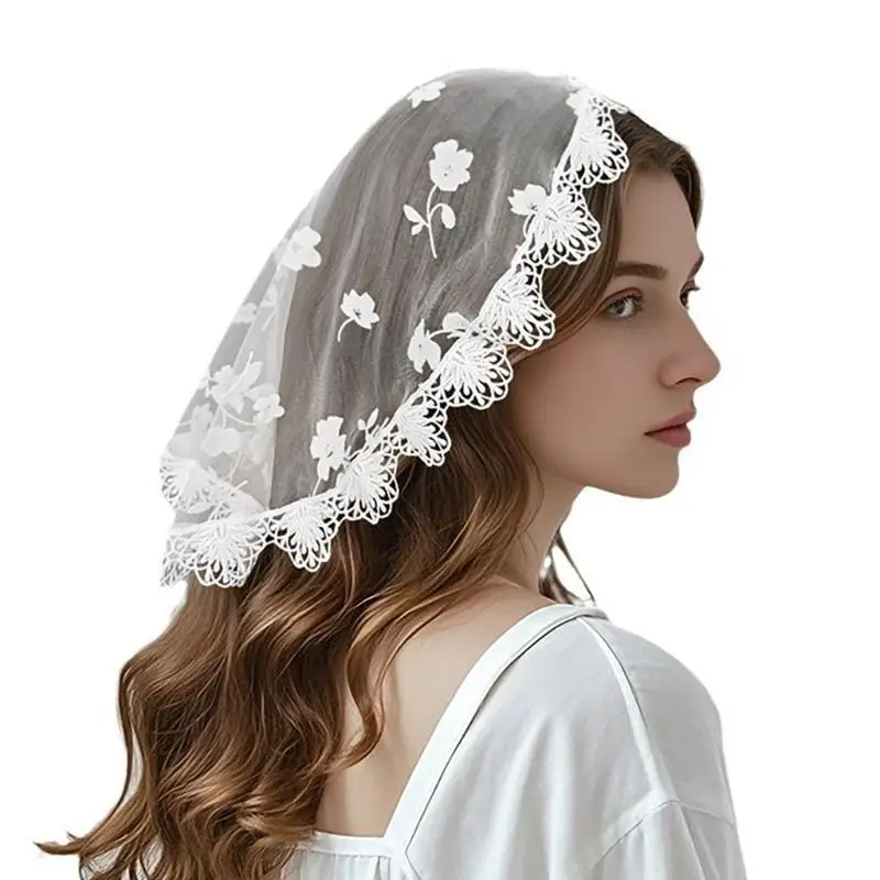 39BD Elegant Lace Scarf With Floral Headpiece Designs For Church Or Prom Occasion