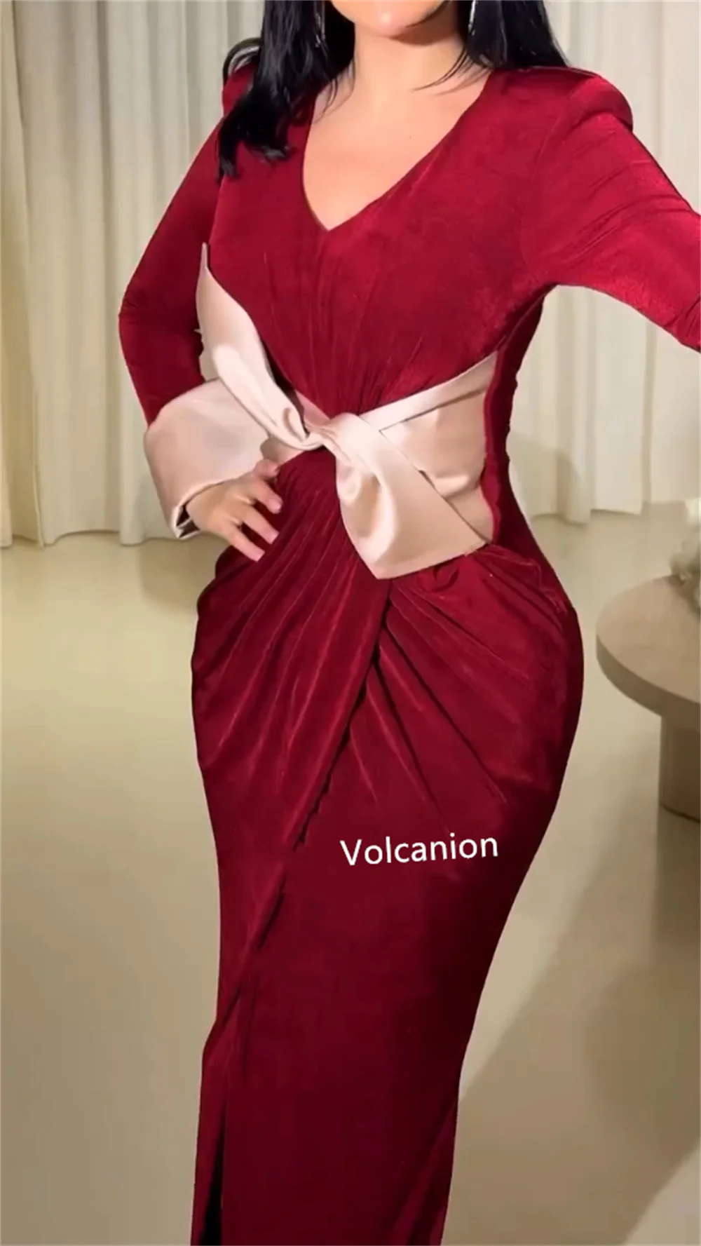Индивидуальные велюровые платья миди с бантом и v-образным вырезом на заказ, коктейльные элегантные модные платья высокого качества