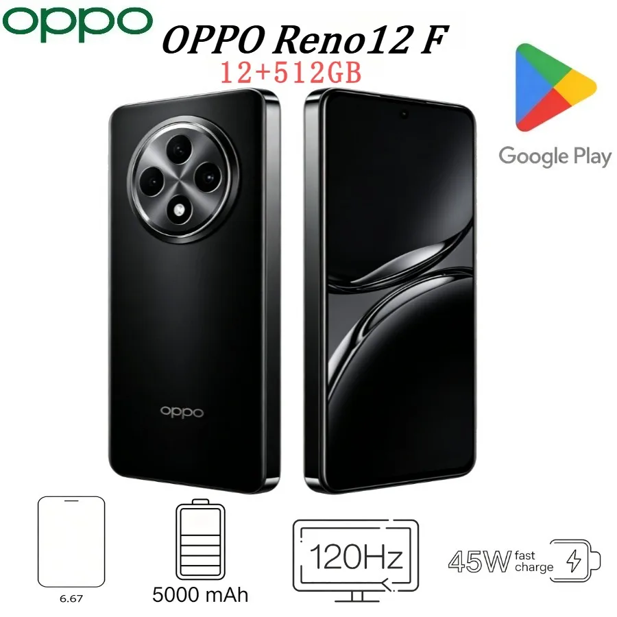 2026 New Global Edition OPPO Reno12 F 8+256GB 5G Smartphone: IP64 Water Resistance, 120Hz High-Refresh-Rate Display,
