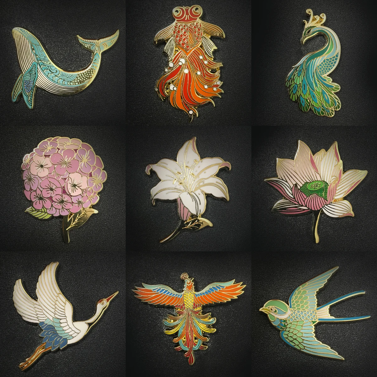 High End Gild Chinese Enamel Animal Brooches for Women Accessories Handmade Vintage Flower Decorative Pins for Clothes