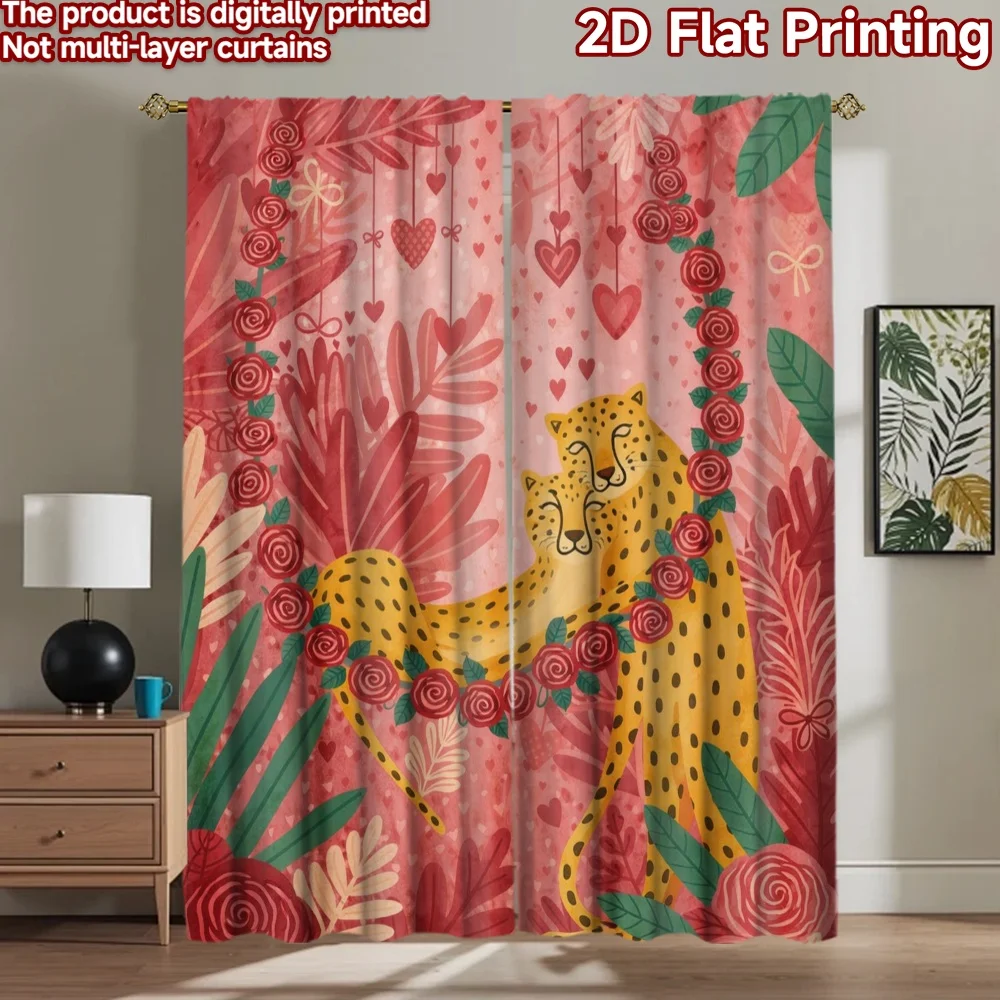 2D flat printing 2pcs Curtain Scene Curtains Valentine's Day Leopards Digital Printed Polyester Drapes Birthday Party for Indoor