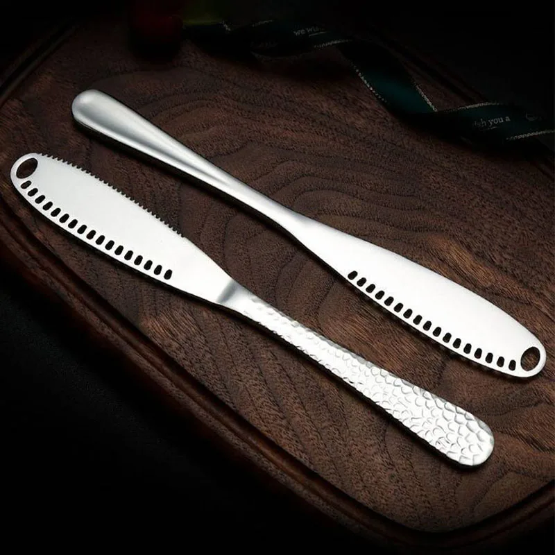 Stainless Steel Butter Knife Cheese Knife Snake Hole Baking Scraper Butter Cheese Knife Bread Jam Knife Cream Knife Multi-Purpos