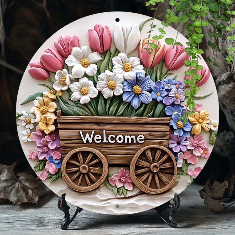 2D 1PC Wooden Disc Welcome Float Theme Sign 8 Inch Design Decorative Art Durable Wall Plaque Bedroom Office Coffee Shop Bar