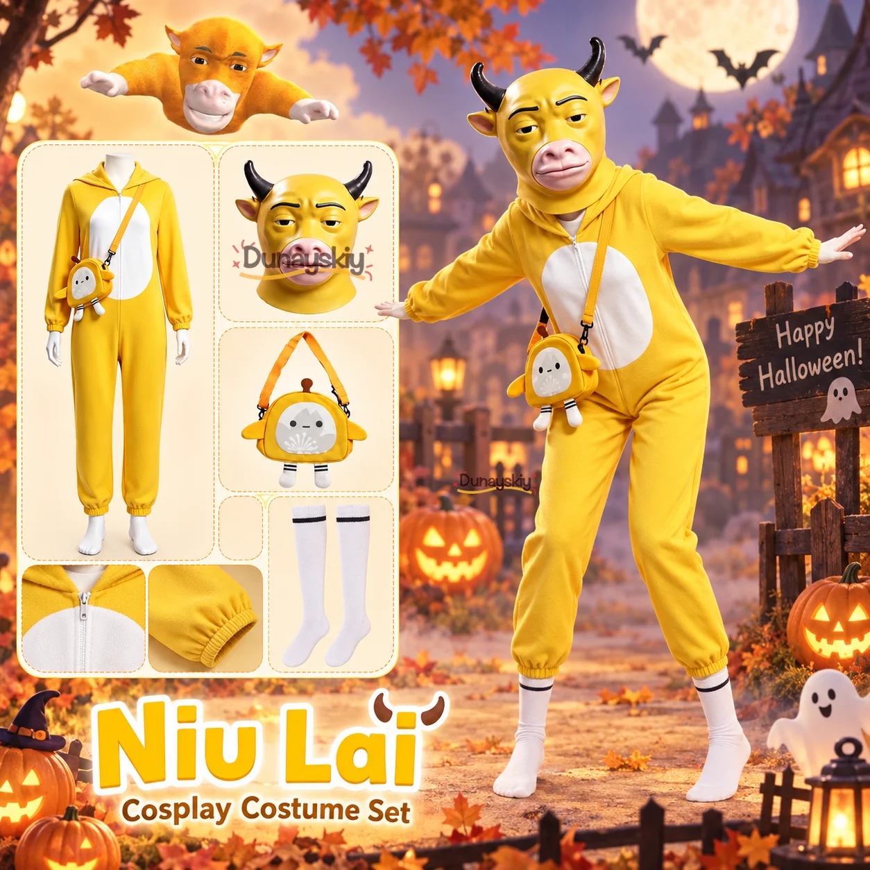Niu Lai Funny Anime Animal Furry Adult Men Jumpsuit Bodysuit Christmas Costume Mask Cosplay Anime Niu Lai Woman Dress Halloween