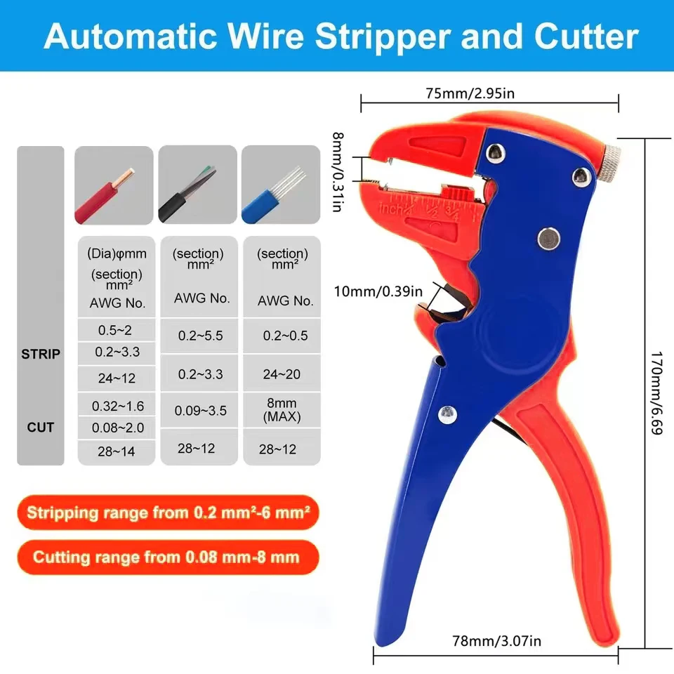 Automatic 2 in 1 Wire Stripper and Cutter Eagle Nose Pliers Heavy Duty Cable Stripping Hand Tool Car Auto RVs Electronic Repair