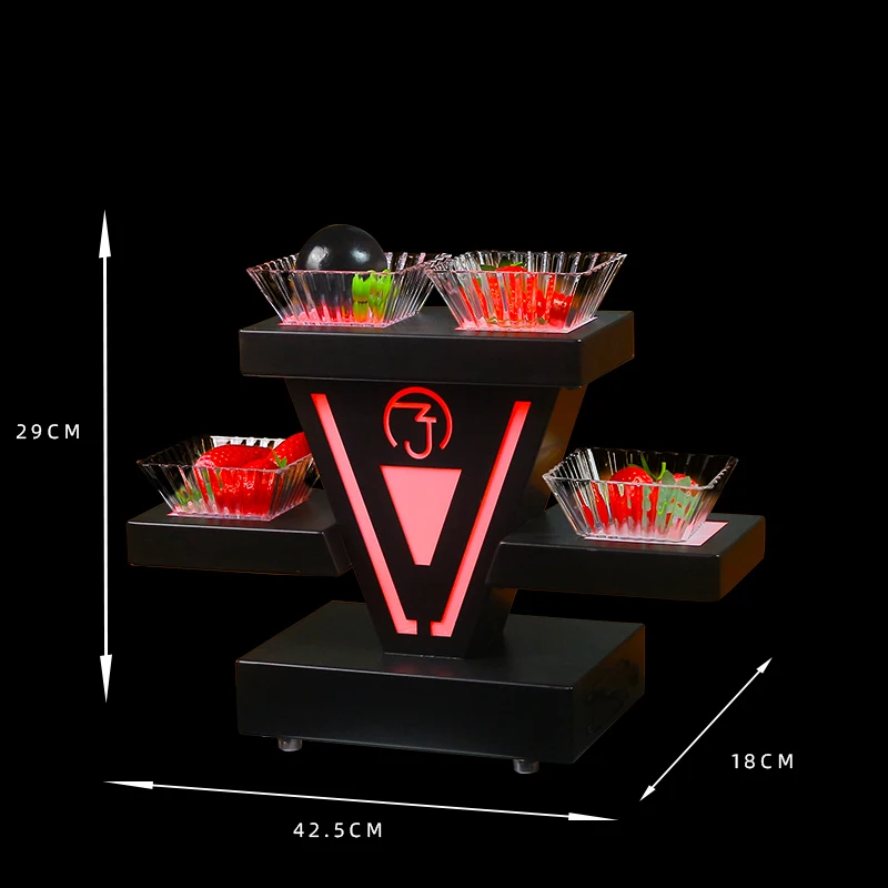 LED Luminous Double Layer Fruit & Snack Serving Tray Rechargeable Illuminated Food Rack for Bar