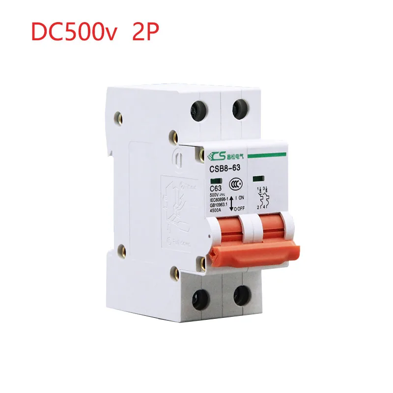 

2P 500v Solar DC Circuit Breaker 6A 10A 16A 20A 25A 32A 40A 50A 63A 80A 100A 125A PV System Overcurrent Protector Mini MCB