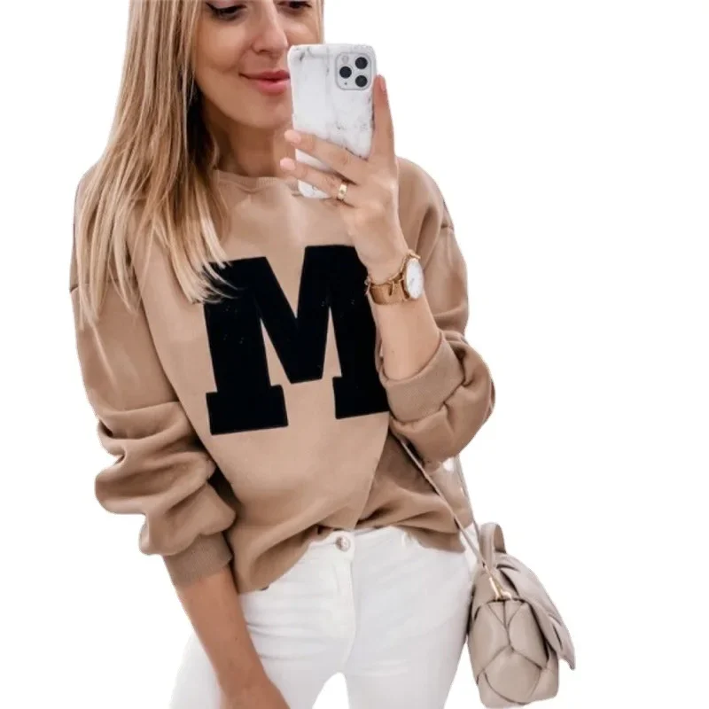 Autumn Winter New Long Sleeve Sweatshirt Women\'s Clothing Loose Casual Office Lady Hoodies O-neck Letter Tops Letter Pullovers