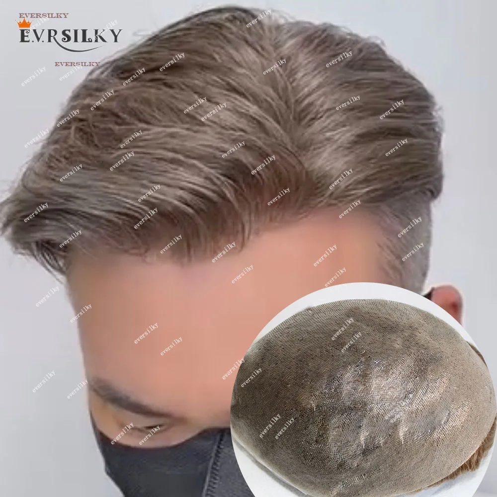 

Ultra Thin Skin Natural Hairline 0.02mm Mens Toupee 1B80 1B65 Grey Human Hair 80% Density VLoop Male Wigs Capillary Prosthesis