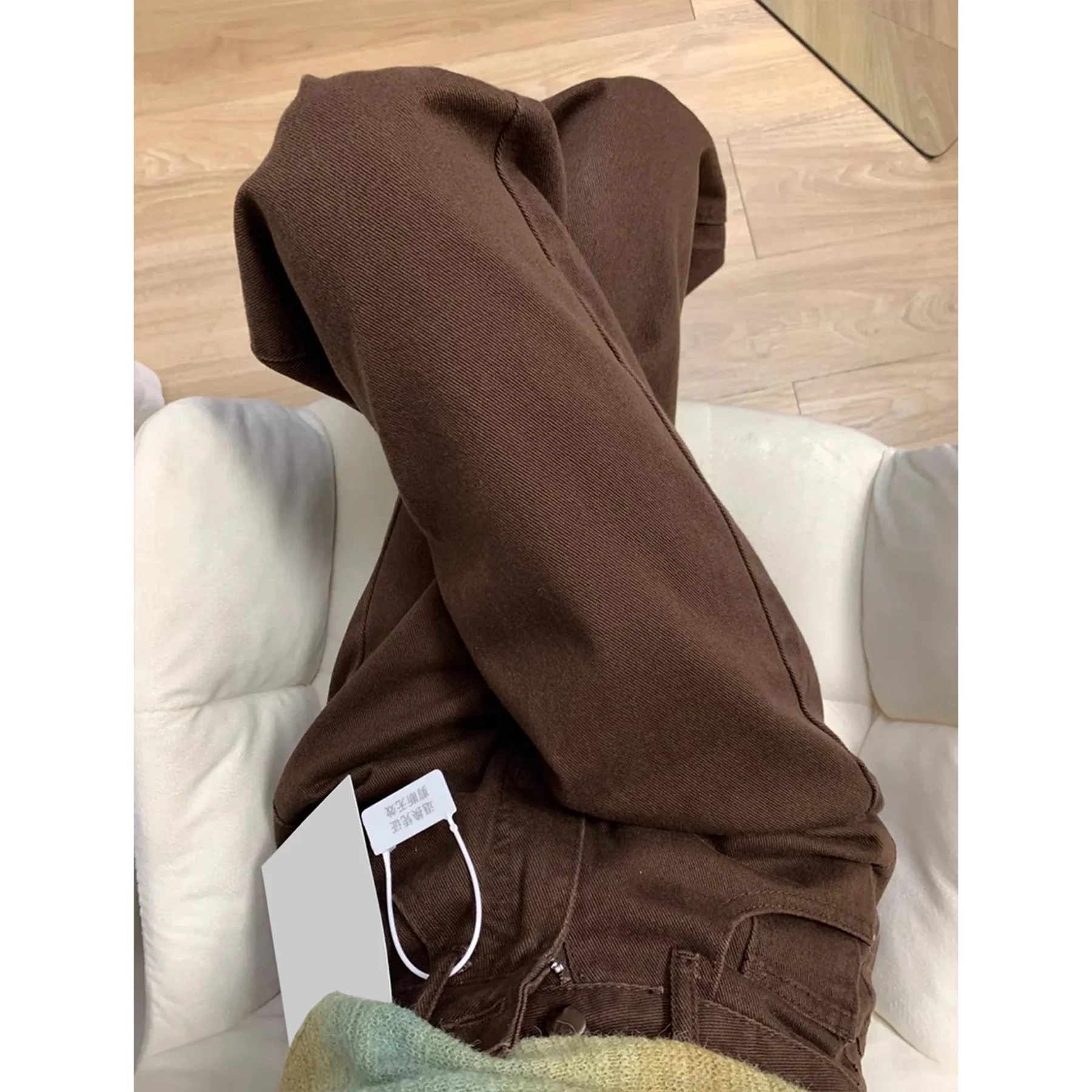 High Waist Straight Leg Jeans Women's Sexy Slimming Drapey Coffee Brown Denim Pants for Pear Shaped Body Loose Wide Leg Trousers