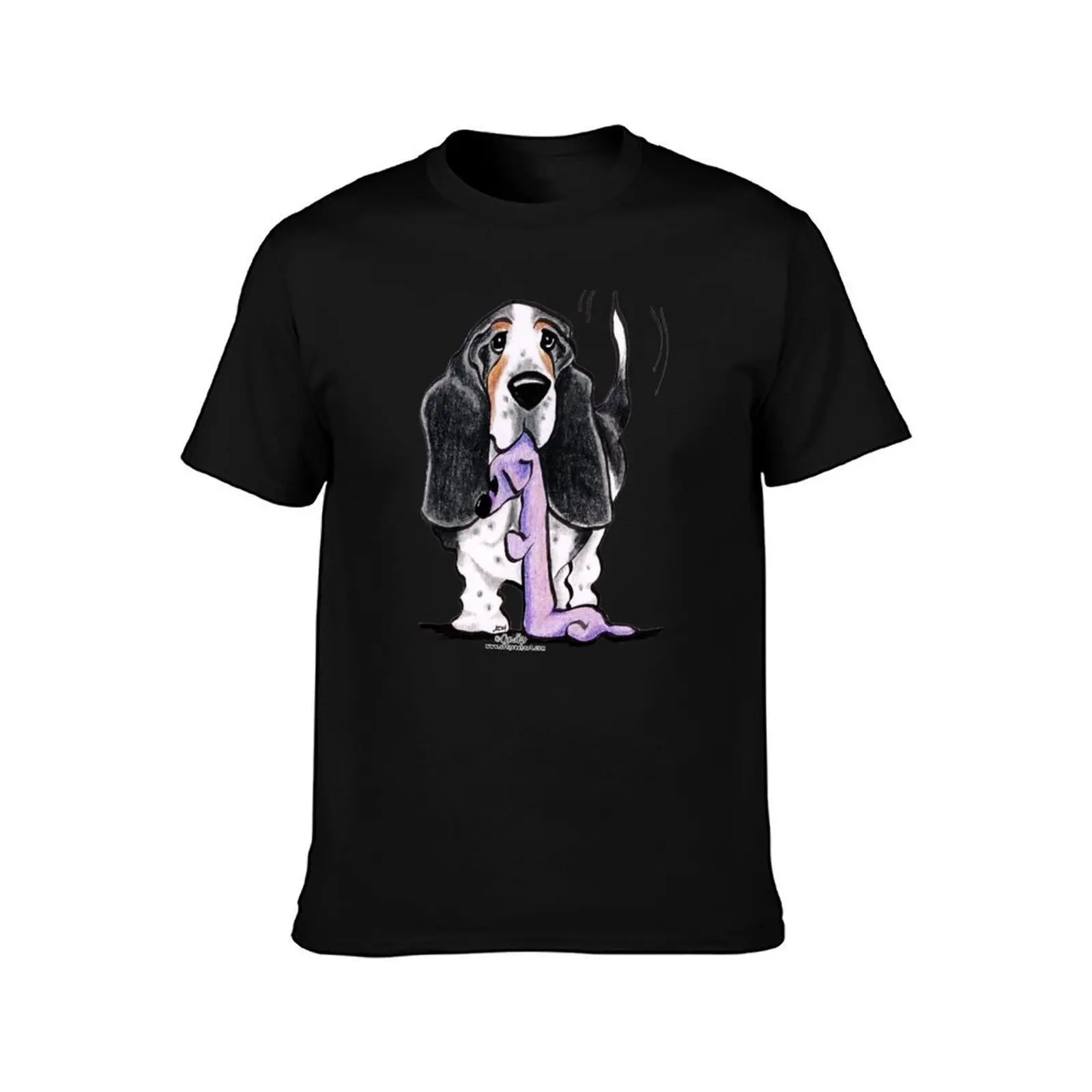 Black/Tan Basset Hound Lets Play T-Shirt, Summer Casual Cotton Tee, Oversized Streetwear Tops, Vintage Graphic Print
